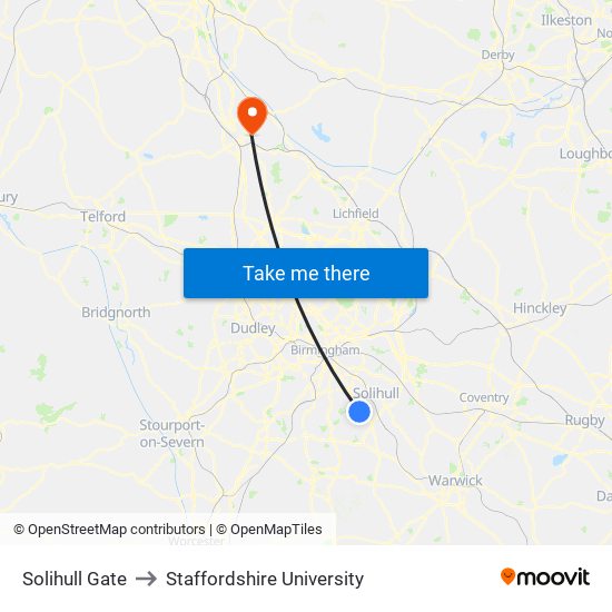 Solihull Gate to Staffordshire University map