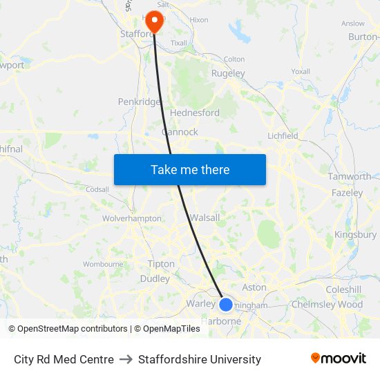 City Rd Med Centre to Staffordshire University map