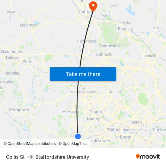 Collis St to Staffordshire University map