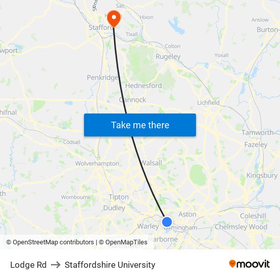 Lodge Rd to Staffordshire University map