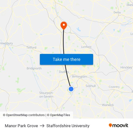 Manor Park Grove to Staffordshire University map