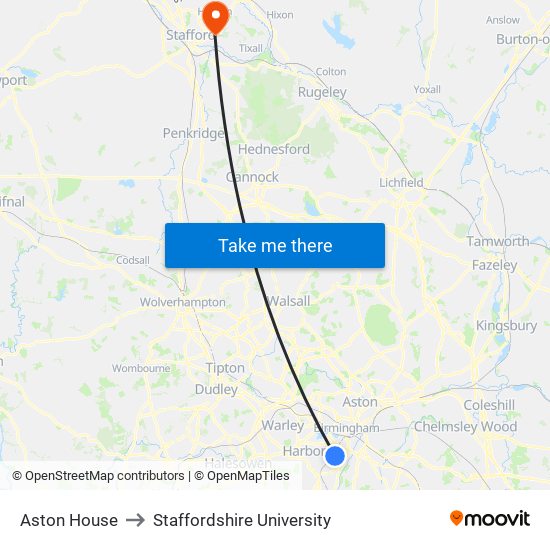 Aston House to Staffordshire University map