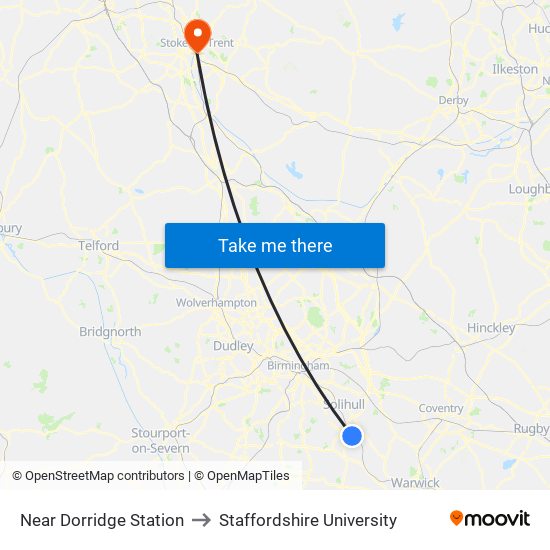 Near Dorridge Station to Staffordshire University map