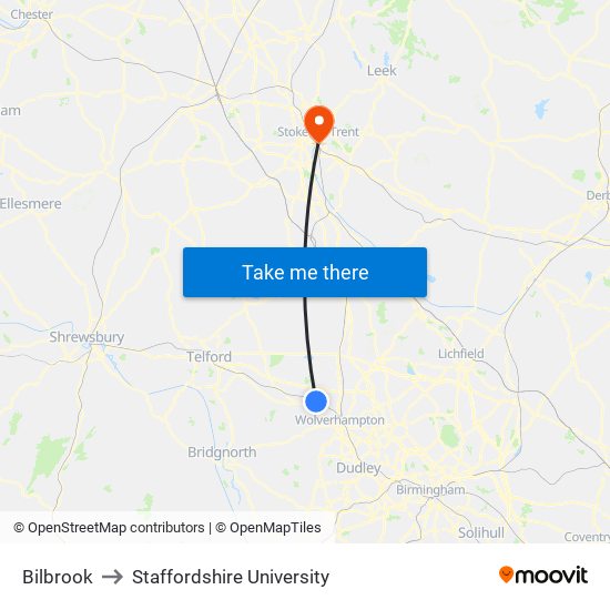 Bilbrook to Staffordshire University map