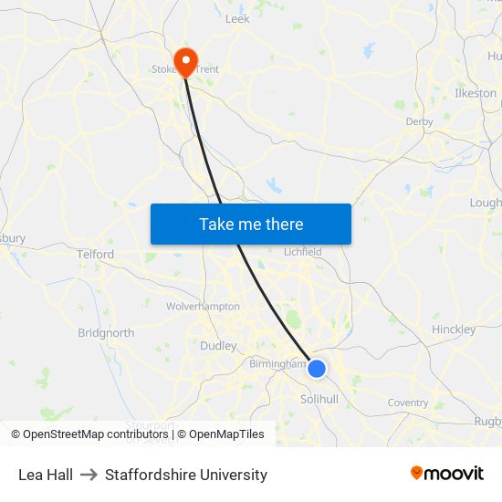 Lea Hall to Staffordshire University map