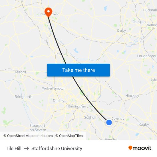 Tile Hill to Staffordshire University map