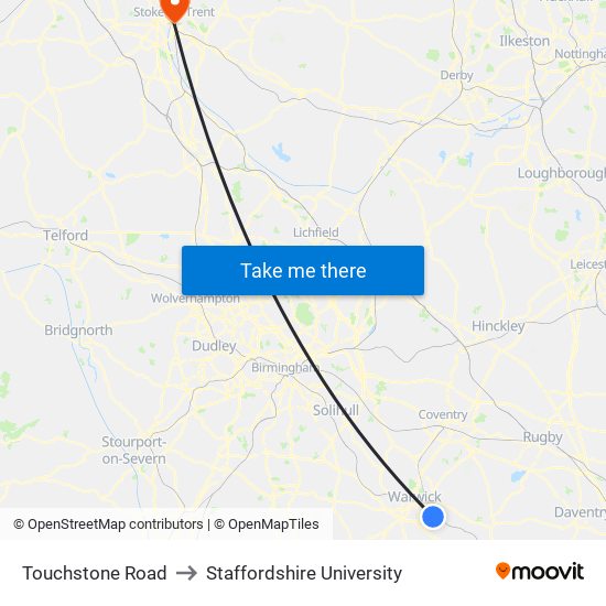 Touchstone Road to Staffordshire University map