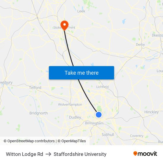 Witton Lodge Rd to Staffordshire University map