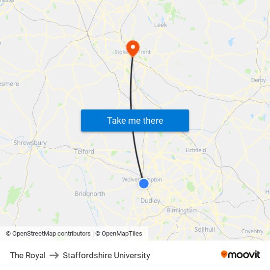 The Royal to Staffordshire University map