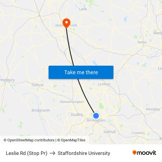 Leslie Rd (Stop Pr) to Staffordshire University map