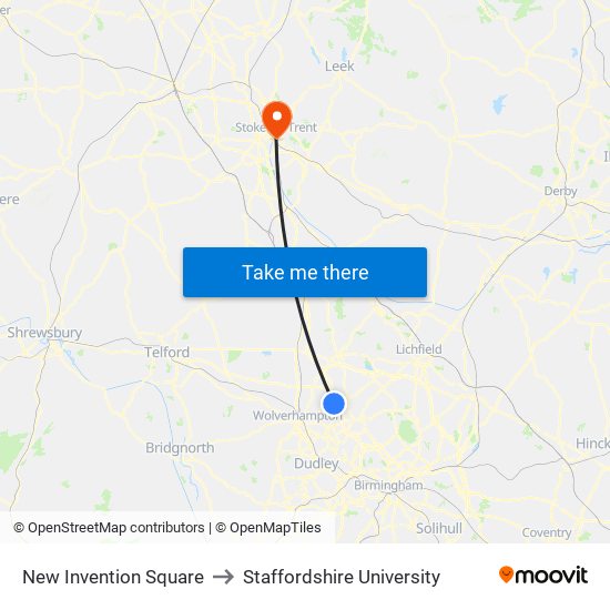 New Invention Square to Staffordshire University map