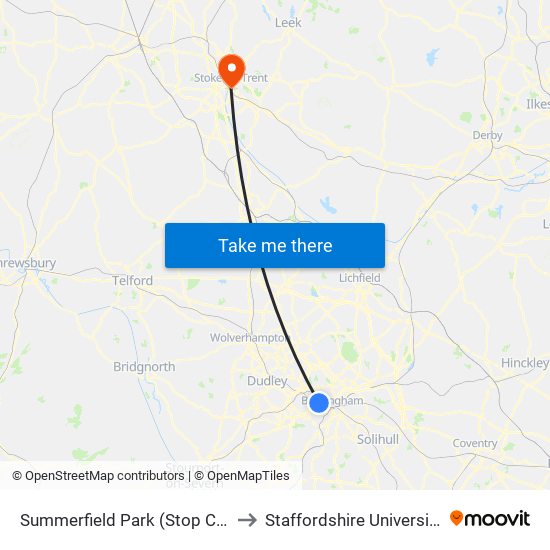 Summerfield Park (Stop Cg) to Staffordshire University map