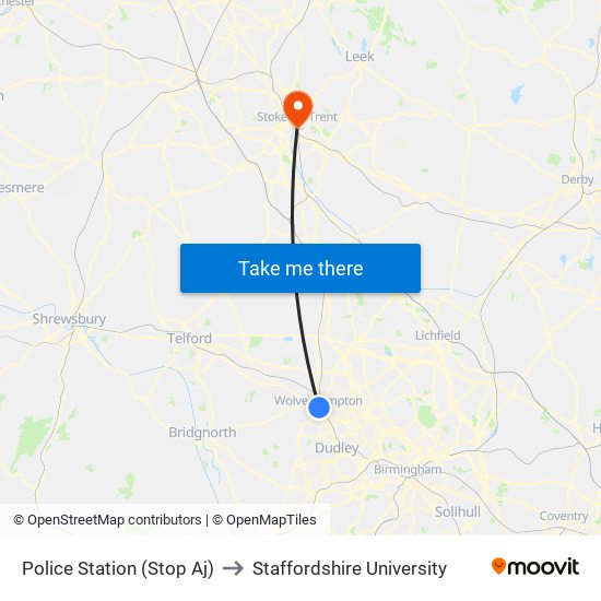 Police Station (Stop Aj) to Staffordshire University map