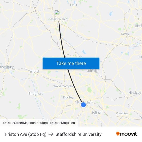 Friston Ave (Stop Fq) to Staffordshire University map