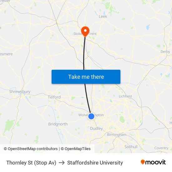 Thornley St (Stop Av) to Staffordshire University map