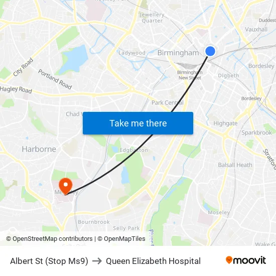 Albert St to Queen Elizabeth Hospital map