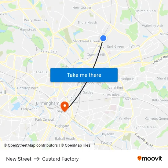 New Street to Custard Factory map