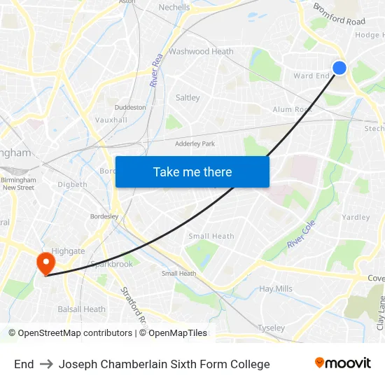 End to Joseph Chamberlain Sixth Form College map