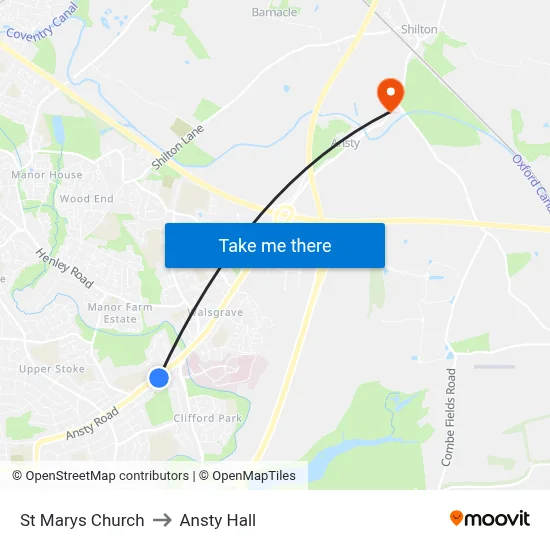 St Marys Church to Ansty Hall map
