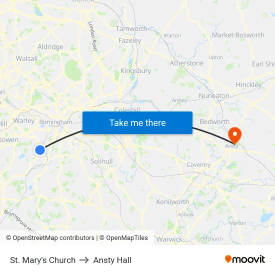 St. Mary's Church to Ansty Hall map
