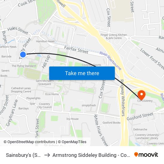 Sainsbury's (Stop Ts4) to Armstrong Siddeley Building - Coventry University map