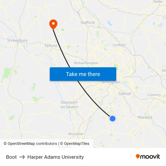 Boot to Harper Adams University map