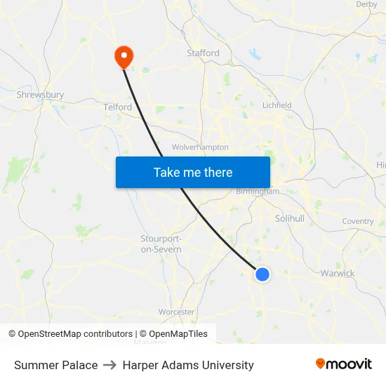 Summer Palace to Harper Adams University map