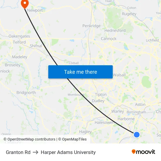 Granton Rd to Harper Adams University map