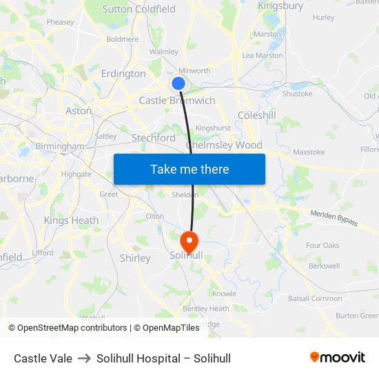 Castle Vale to Solihull Hospital – Solihull map