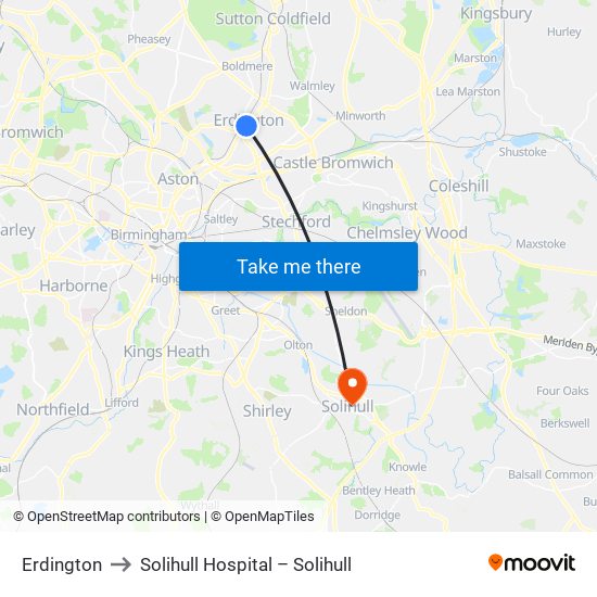 Erdington to Solihull Hospital – Solihull map