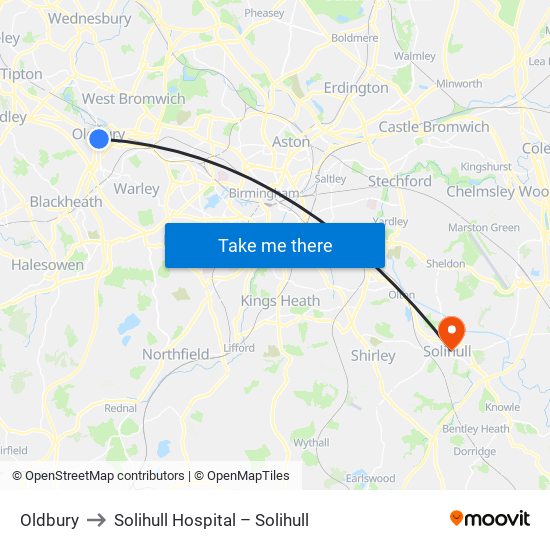 Oldbury to Solihull Hospital – Solihull map