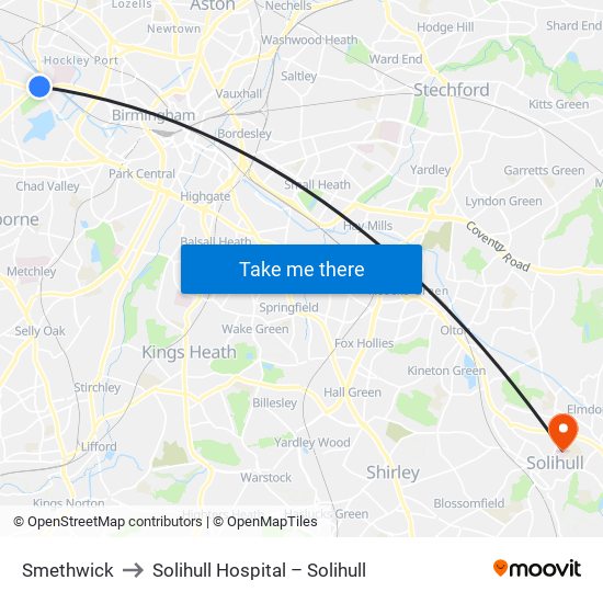 Smethwick to Solihull Hospital – Solihull map