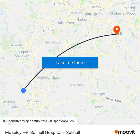 Moseley to Solihull Hospital – Solihull map
