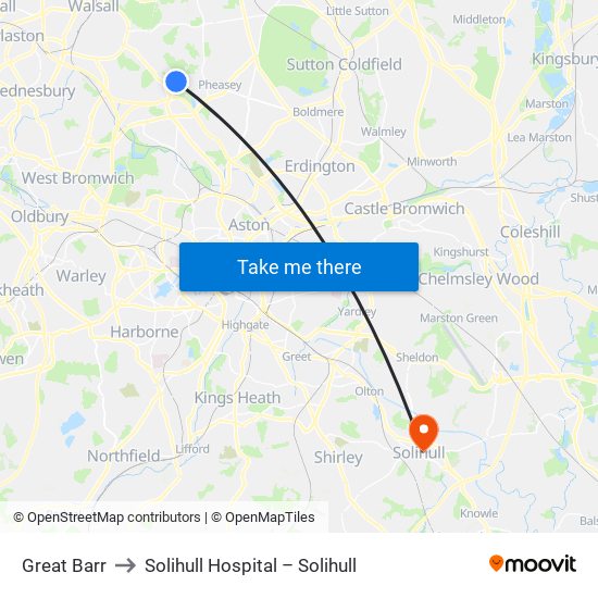 Great Barr to Solihull Hospital – Solihull map