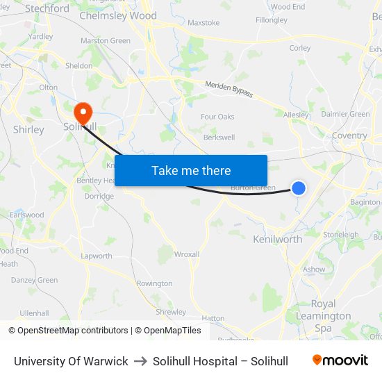 University Of Warwick to Solihull Hospital – Solihull map