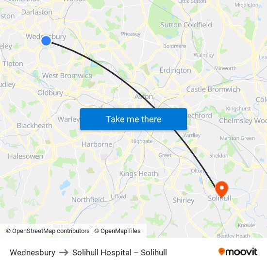 Wednesbury to Solihull Hospital – Solihull map
