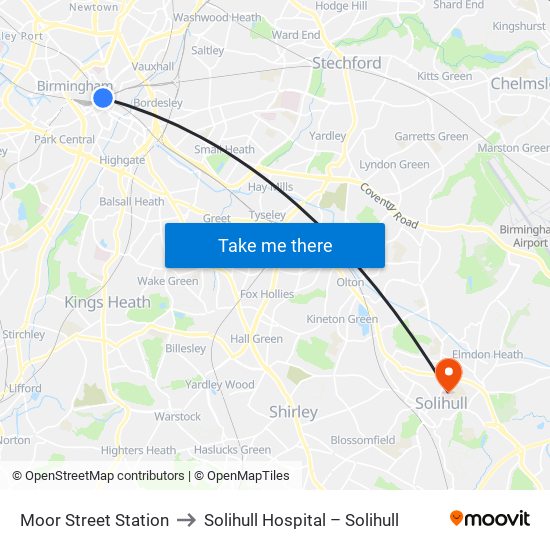 Moor Street Station to Solihull Hospital – Solihull map