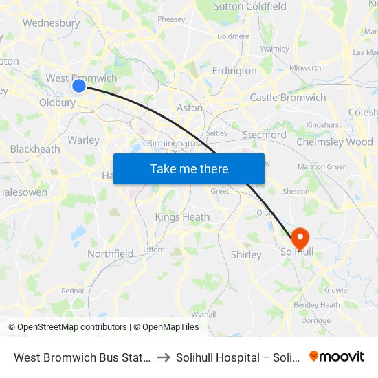 West Bromwich Bus Station to Solihull Hospital – Solihull map