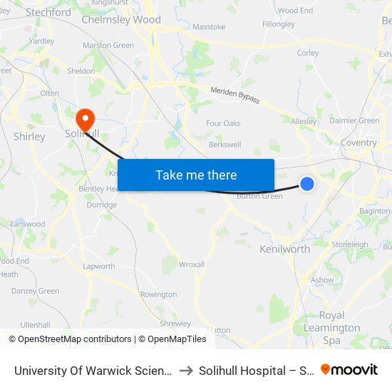 University Of Warwick Science Park to Solihull Hospital – Solihull map