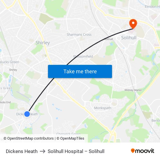 Dickens Heath to Solihull Hospital – Solihull map