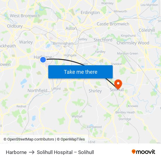 Harborne to Solihull Hospital – Solihull map