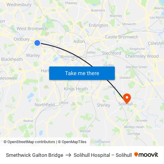 Smethwick Galton Bridge to Solihull Hospital – Solihull map