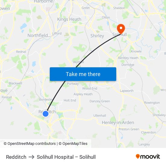 Redditch to Solihull Hospital – Solihull map