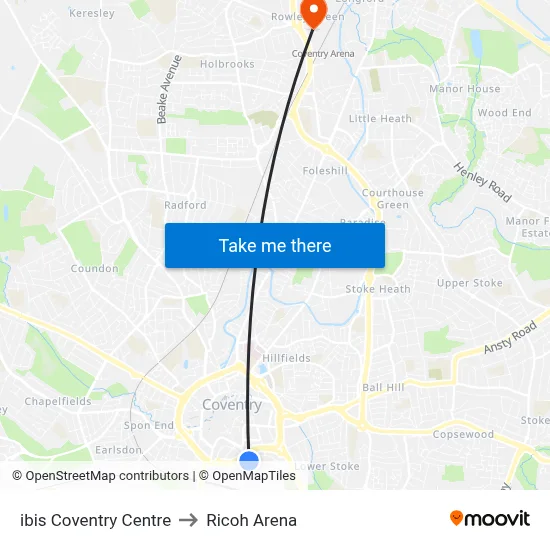 ibis Coventry Centre to Ricoh Arena map
