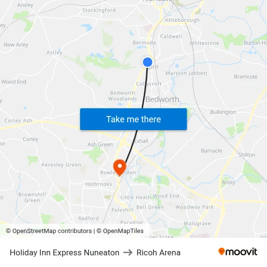 Holiday Inn Express Nuneaton to Ricoh Arena map