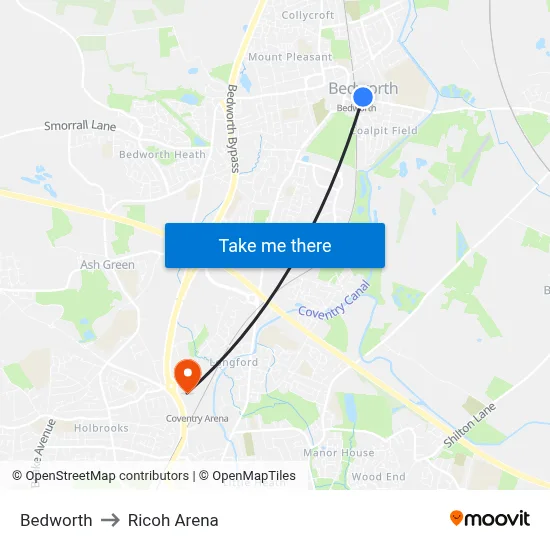Bedworth to Ricoh Arena map