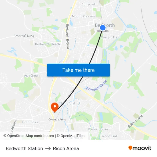 Bedworth Station to Ricoh Arena map
