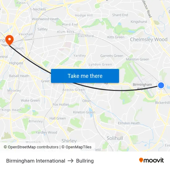 Birmingham International to Bullring map