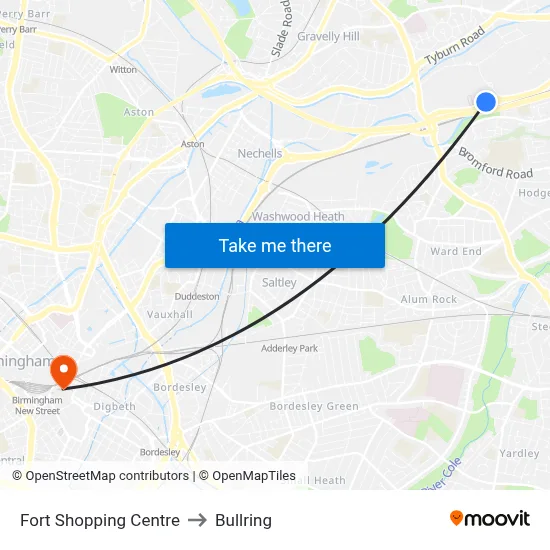 Fort Shopping Centre to Bullring map