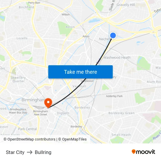 Star City to Bullring map